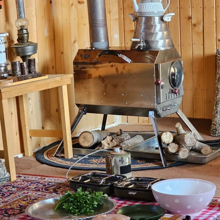 بخاری هیزمی استیل کمپینگ مدل سبلان با دریچه کباب پز وبال دوطرفه توری ارسال حداکثرا یکهفته بعد ثبت سفارش